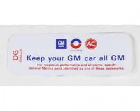 Chevelle Air Cleaner Decal, C.I, Keep Your GM All GM, DG, 1970-1972