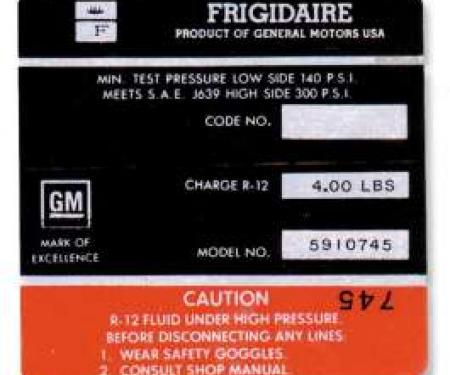 Chevelle Decal, Frigidaire Air Conditioner Compressor, 1969