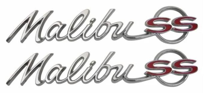 AMD Quarter Panel Emblems, "Malibu SS", LH/RH Pair, 64 Chevelle T-4010