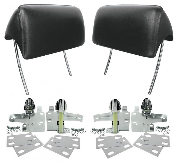 RestoParts Headrest, 1966-67 GM A Body/Grand Prix, Bucket, Black, w/ Mounting Set CH4085