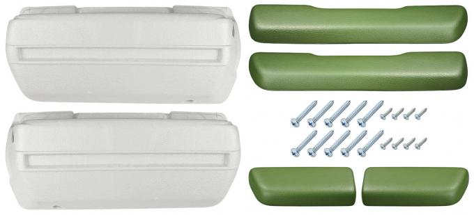 RestoParts Armrest Kit, 1968-69 Front Pads/Bases w/Rear Pads Only, Green BK16GG