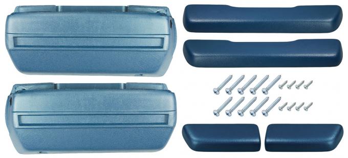 RestoParts Armrest Kit, 1968-69 Front Pads/Bases w/Rear Pads Only, Blue BK16BL