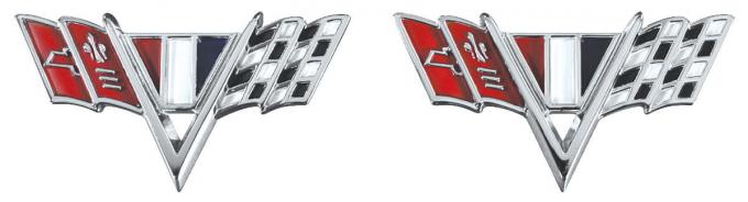RestoParts Emblem, Fender, 1964-67 Chevelle/El Camino, V Flags, Pair TZ00044-PR