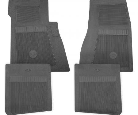 RestoParts Floor Mats, Rubber 1964-77 Chevelle/Monte Carlo with Bowtie Logo, Black CCP0300BK