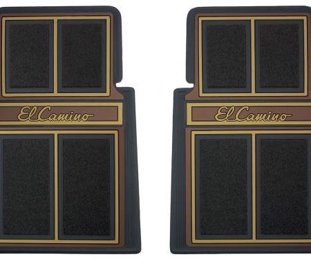 RestoParts Floor Mats, rubber Plasticolor "El Camino" stamped logo, Saddle CFM0308SD