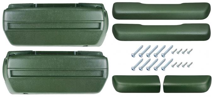 RestoParts Armrest Kit, 1968-69 Front Pads/Bases w/Rear Pads Only, Dark Green BK16DG