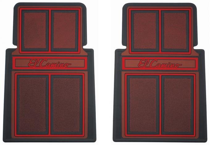 RestoParts Floor Mats, rubber Plasticolor "El Camino" stamped logo, Red CFM0308RD
