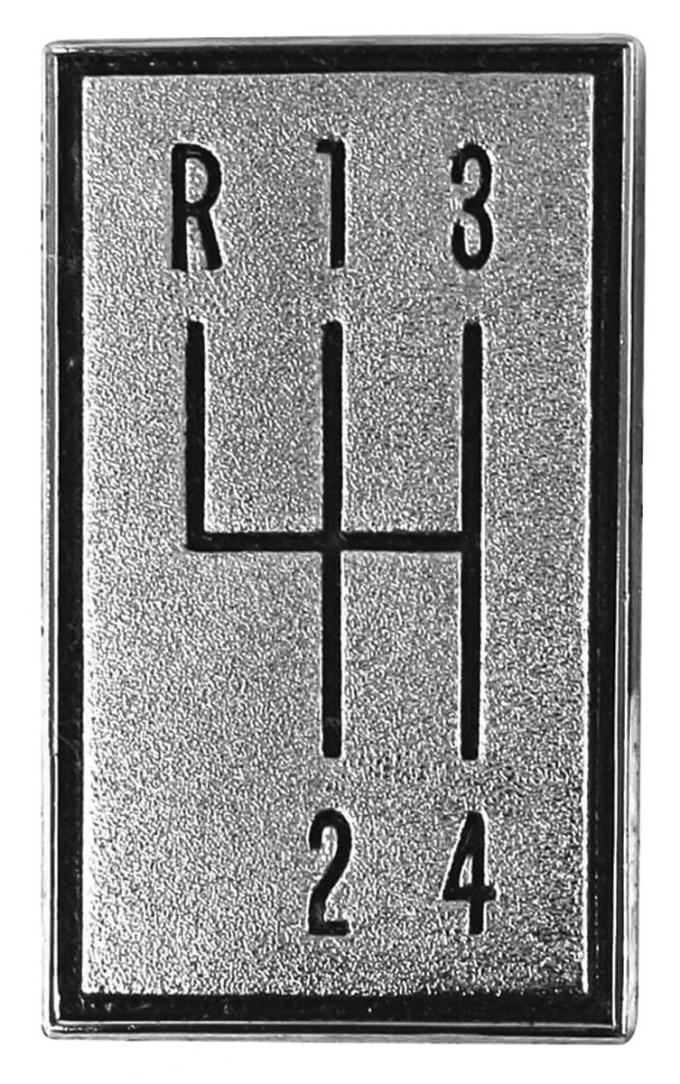 RestoParts Console, SHIFT PATTERN PLATE, 1966-67 Chevelle/El Camino, 4 Speed SPP4579