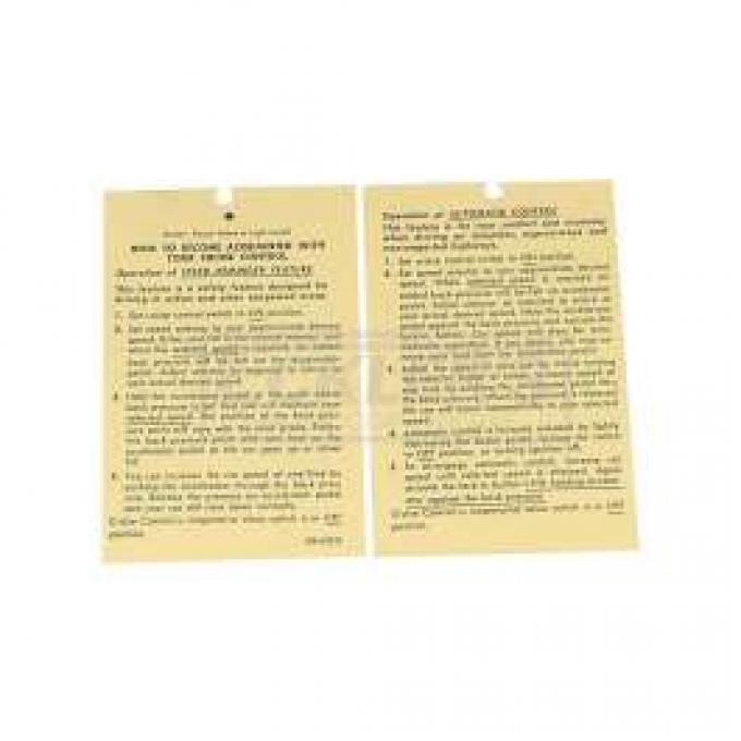 El Camino Cruise Control Instruction Tag, 1970-1974