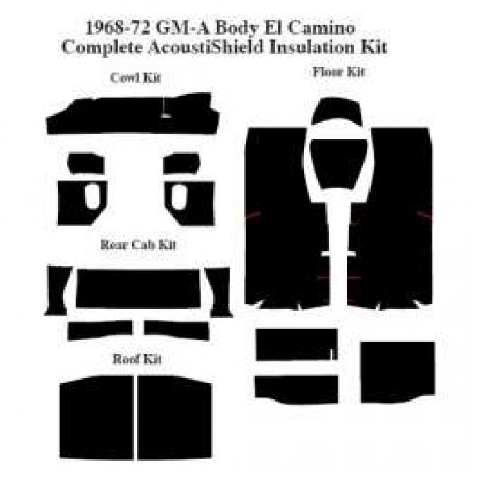 El Camino Acoustic Insulation Kits Complete Set Floor,roof,rear Cab,cowl And Doors, 1968-1972