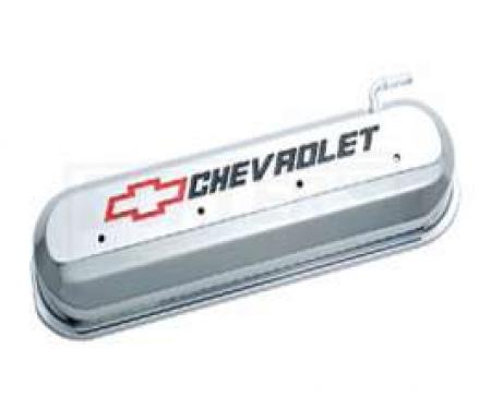 LS Series Motors, V8, Valve Cover, Chrome With Recessed Red And Black Emblems