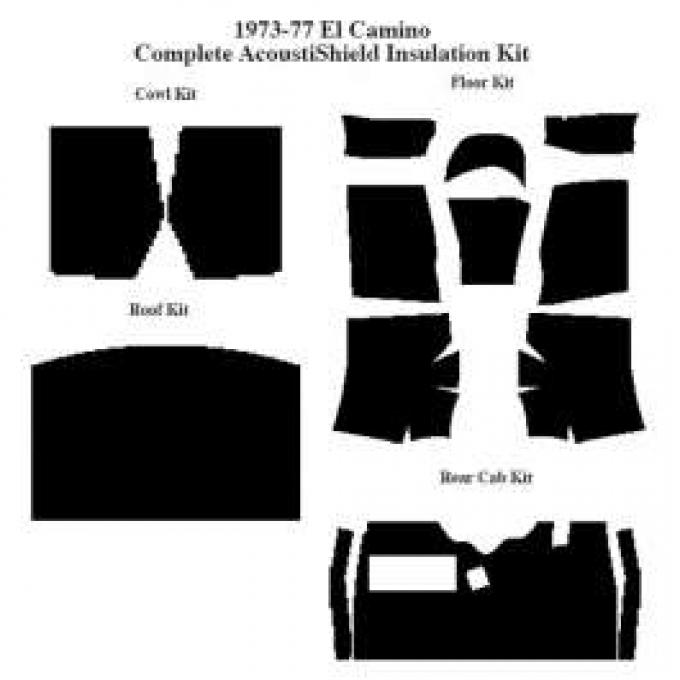 El Camino Acoustic Insulation Kits Complete Set Floor,roof,rear Cab,cowl And Doors, 1973-1977