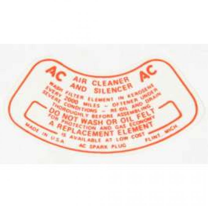 El Camino Air Cleaner Service Instruction Decal, V8 With 2 Barrel