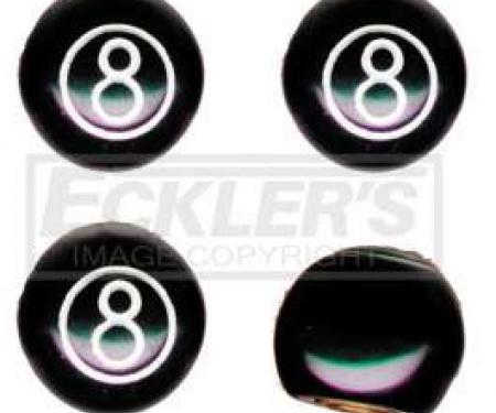 El Camino Valve Stem Caps, 8 Ball, Black, 1959-1987