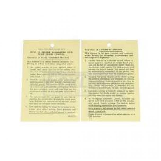 El Camino Cruise Control Instruction Tag, 1965-1969