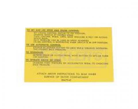 El Camino Cruise Control Instruction Tag, 1964-1966