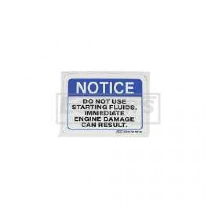 El Camino Engine Compartment Decal, Starting Fluid Warning, 1978-1984