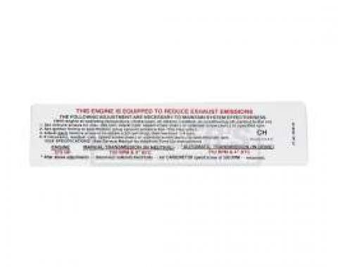 El Camino Emission Decal, 396/375 Hp, Automatic Or Manual Transmission, Code CH, 1969