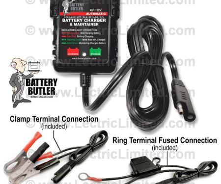 Lectric Limited 1929-2012 American Motors / Buick / Cadillac / Chevrolet / Chrysler / DeSoto / Dodge / Ford / GMC / Jeep / Mercury / Oldsmobile / Plymouth / Pontiac / Studebaker / Volkswagen Battery Butler – Battery Storage Charger: 6/12 Volt BBFC100