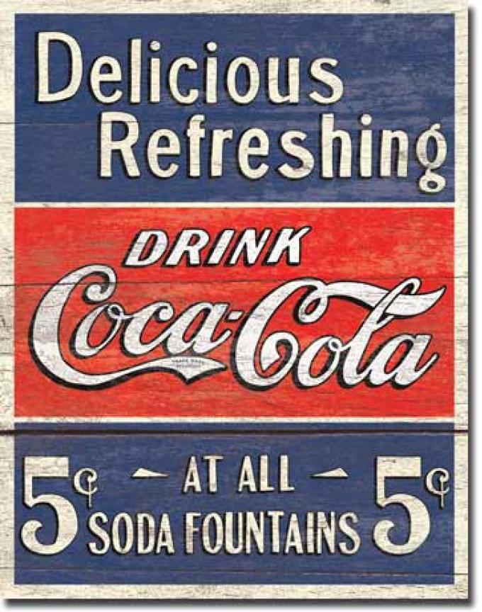 Tin Sign, COKE - Delicious 5 Cents