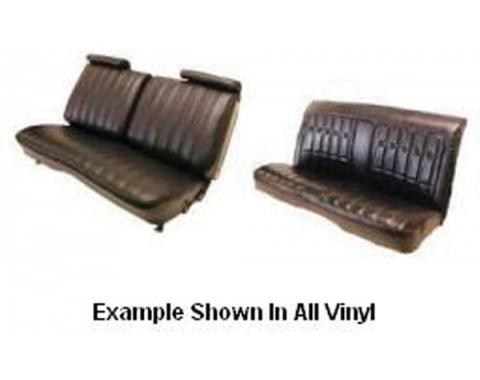 Chevelle Seat Covers, Front Straight Bench, Split Back, With Headrests, Without Armrest & Rear Bench Seat, In Madrid Grain Vinyl & Regal Velour Inserts, Malibu 2-Door Cou