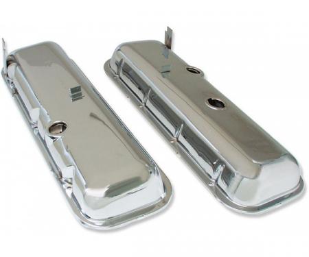 Chevelle Valve Covers, Big Block, Chrome, With Drip Rail, For Cars Without Power Brake Booster, 1965-1972