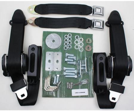 Seatbelt Solutions 1964-1975 El Camino Seat and Shoulder 3 Point Retractable Kit, Metal Push Button, Bucket