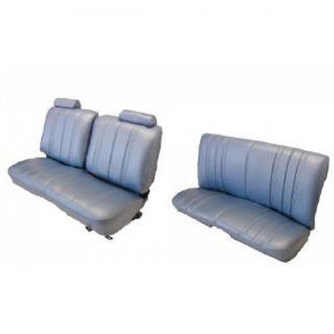 Malibu Seat Covers, Front Straight Bench With 50/50 Split Back, Head Rest, & Rear Bench Seat In Madrid Grain Vinyl, Vertical Pleats, 2-Door Coupe, 1978-1981