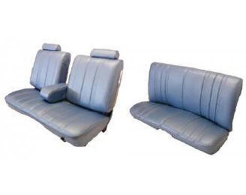 Malibu Seat Covers, Front Straight Bench With 50/50 Split Back, Head Rest, Center Arm rest & Rear Bench Seat In Madrid Grain Vinyl, Vertical Pleats, 2-Door Coupe, 1978-1981