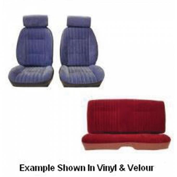 Malibu Front European Reclining Buckets With Headrest and Rear Bench Seat Set In Madrid Grain Vinyl, 1982