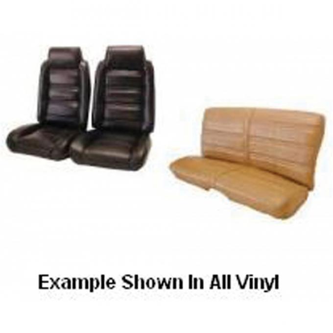 Malibu Front Buckets With Built In Headrest and Rear Bench Seat Set In Madrid Grain Vinyl And Regal Velour Inserts, 1978-1981