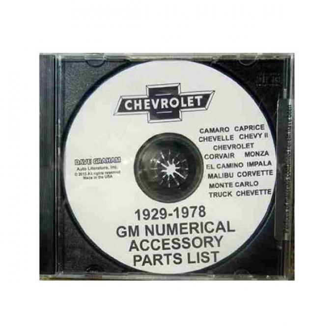 GM Numerical Accessory Parts List CD,1929 Thru 1978