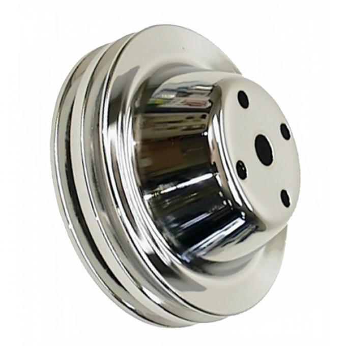 Chevelle Water Pump Pulley, Small Block, Double Groove, Chromed Billet Aluminum, For Cars With Long Water Pump, 1969-1972
