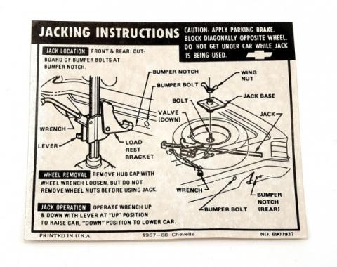 Chevelle Jacking Instructions Decal, 1967-1968