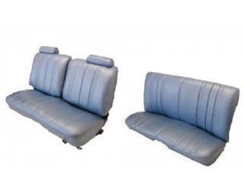 Malibu Seat Covers, Front Straight Bench With 50/50 Split Back, Head Rest, & Rear Bench Seat In Madrid Grain Vinyl, Vertical Pleats, 2-Door Coupe, 1978-1981