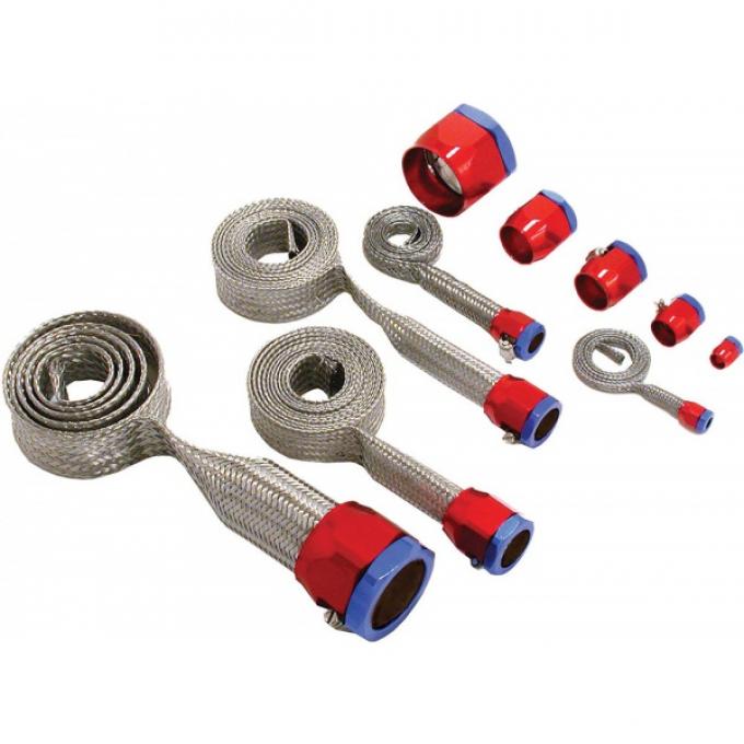 Chevelle Hose Cover Kit, Universal, Stainless Steel, With Red & Blue Clamps