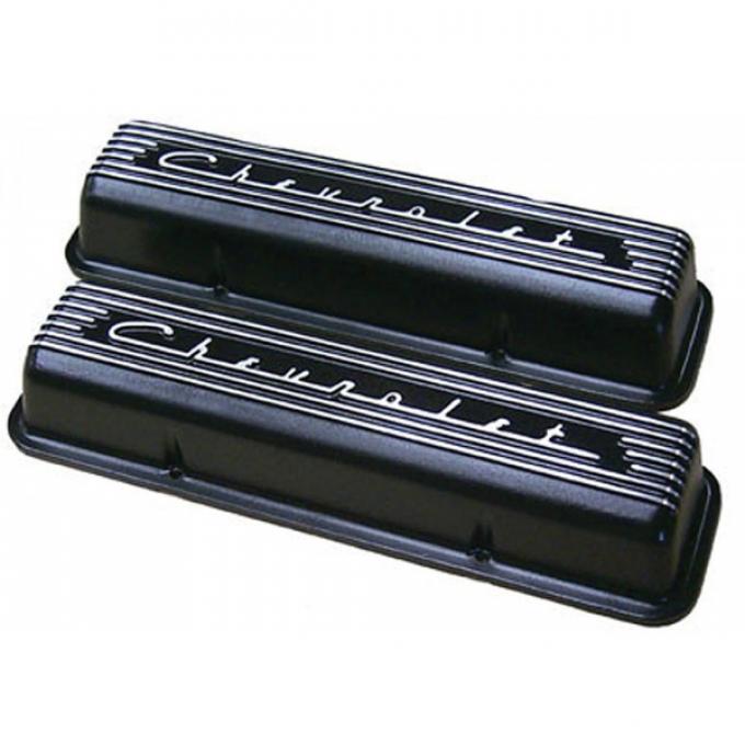 El Camino Valve Covers, Small Block, With Raised ChevroletScript, With Fins, Pair, 1959-1985