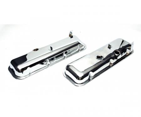 Chevelle Valve Covers, Big Block, Chrome, With Drip Rail, For Cars With Power Brake Booster, 1965-1972