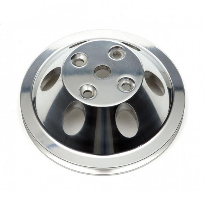 Chevelle Water Pump Pulley, Small Block, Single Groove, Chromed Billet Aluminum, For Cars With Long Water Pump, 1969-1972