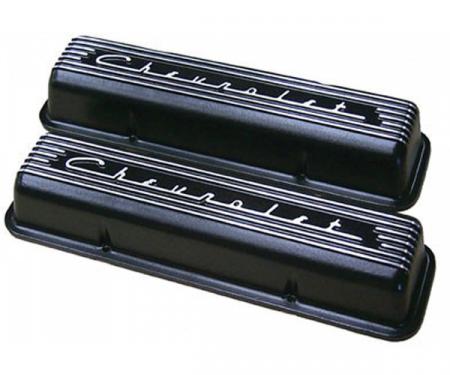 El Camino Valve Covers, Small Block, With Raised ChevroletScript, With Fins, Pair, 1959-1985
