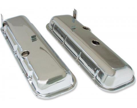 Chevelle Valve Covers, Big Block, Chrome, With Drip Rail, For Cars Without Power Brake Booster, 1965-1972