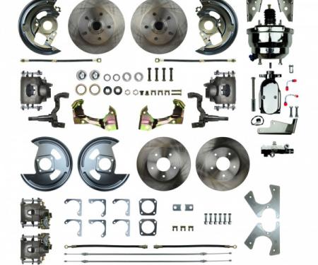 Camaro 4-Wheel Power Disc Brake Conversion Kit With 8" Chrome Booster, Non-Staggered Rear Shocks, 1967-1969