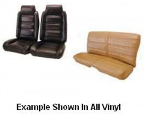 Malibu Front Buckets With Built In Headrest and Rear Bench Seat Set In Madrid Grain Vinyl And Regal Velour Inserts, 1978-1981