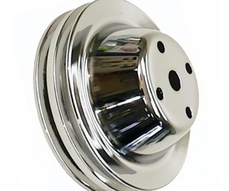 Chevelle Water Pump Pulley, Small Block, Double Groove, Chromed Billet Aluminum, For Cars With Long Water Pump, 1969-1972