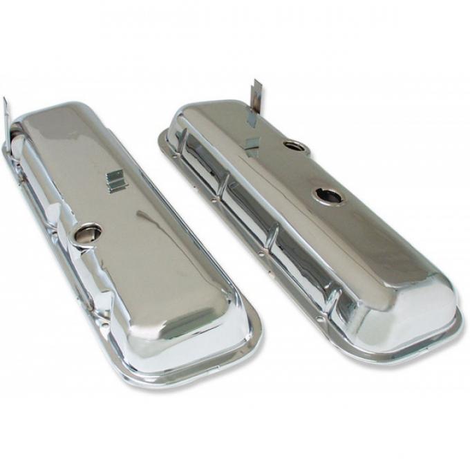 Chevelle Valve Covers, Big Block, Chrome, With Drip Rail, For Cars Without Power Brake Booster, 1965-1972