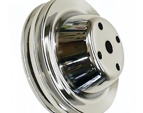 Chevelle Water Pump Pulley, Small Block, Double Groove, Chromed Billet Aluminum, For Cars With Long Water Pump, 1969-1972