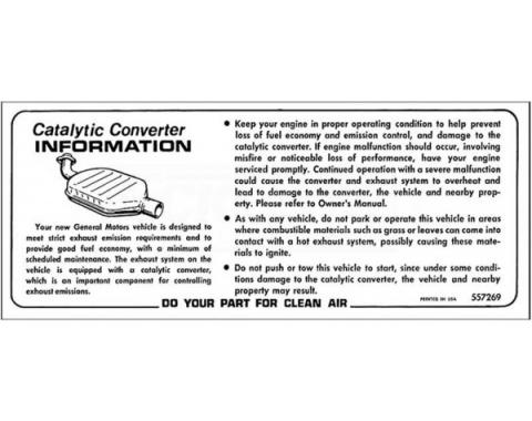 El Camino Catalytic Converter Installation Decal, 1975-1978