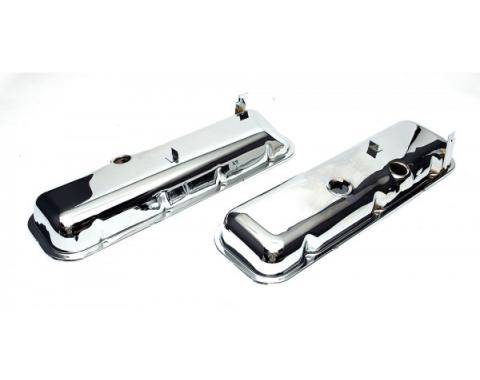 Chevelle Valve Covers, Big Block, Chrome, With Drip Rail, For Cars With Power Brake Booster, 1965-1972