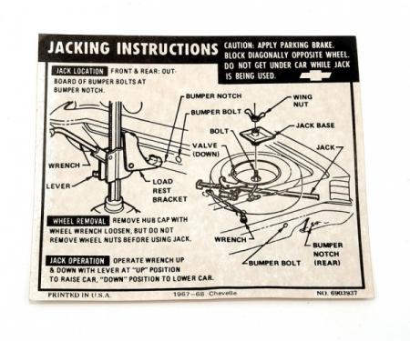 Chevelle Jacking Instructions Decal, 1967-1968