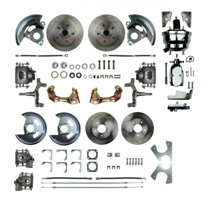 Camaro 4-Wheel Power Disc Brake Conversion Kit With 8" Chrome Booster, 2" Drop, Staggered Rear Shocks, 1967-1969